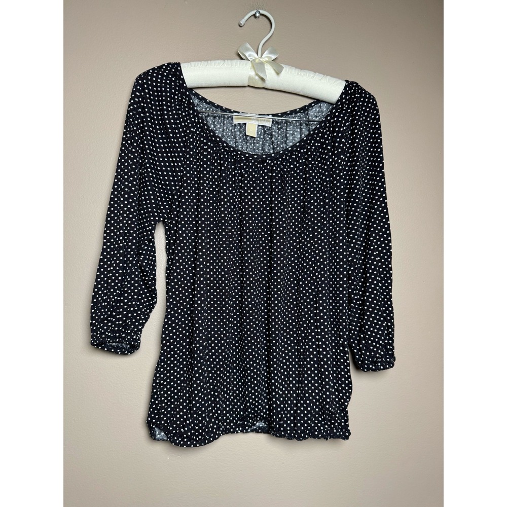 Michael Kors black and white polka dot 3/4 sleeve top Size M